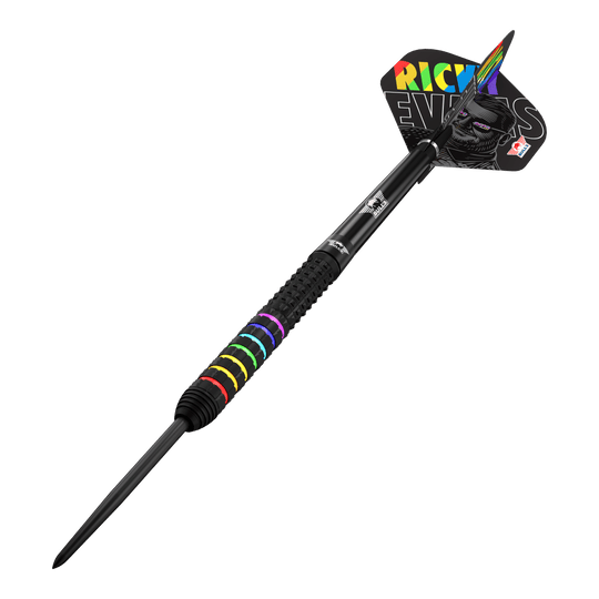 Das Bild zeigt die Bulls NL Ricky Evans Rapid 95 Steeldarts mit 23 Gramm. Die Steeldarts haben ein stilvolles Design und sind für das Dartspiel geeignet.