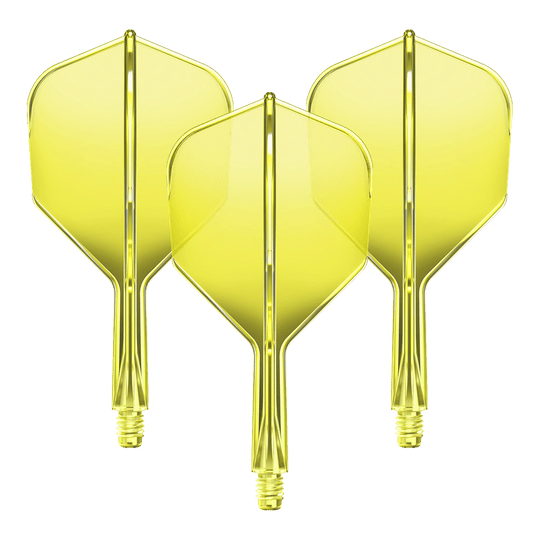 Système d'arbre de vol GOAT A1R n° 6 - Jaune fluo Ein Flight-Shaft-System GOAT A1R No6 in Neon-Gelb mit 19mm Länge ist zu sehen. Das Set besteht aus Komponenten für Dartpfeile.