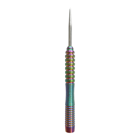 Corps de fléchettes en acier McDart Rainbow 3 - 22 g Das Bild zeigt die McDart Rainbow 3 Steeldart-Barrels - 22g. Es handelt sich um Dart-Barrels mit auffälligem Regenbogen-Design.