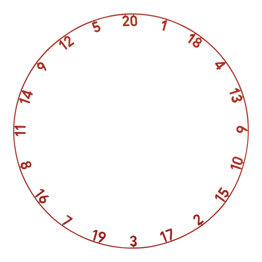 Bague numérotée monobloc découpée au laser avec précision à 180° Das Bild stellt das Produkt ONE1003_Precise180_OnePiece_Lasercut_Zahlenring_FadedRed_1 dar. Es handelt sich vermutlich um einen lasergeschnittenen Zahlenring in Rot für ein Dartboard.