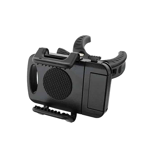Support pour smartphone GranBoard Das Bild zeigt den GranBoard Smartphone-Halter. Es handelt sich um eine schwarze, kompakte Halterung zur Befestigung eines Smartphones.