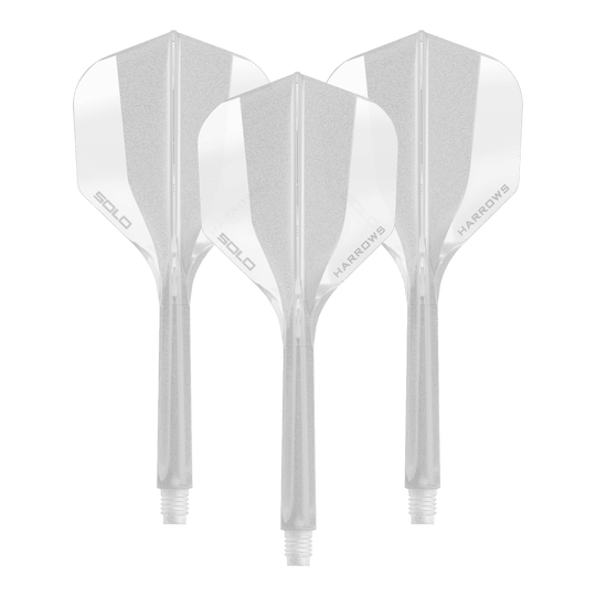 Système d'arbre de vol Harrows Solo No6 - Transparent Ein transparentes Dart Flight Shaft System der Marke Harrows, Größe 35mm. Das Bild zeigt ein Set des No6 Solo Flight Shaft Systems in klarer Ausführung.