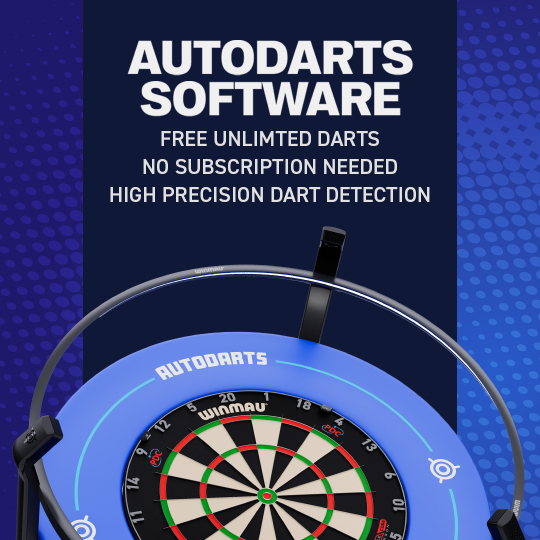 Système de pointage automatique Autodarts Vantage Das Bild zeigt das Autodarts Vantage Auto-Scoring System. Es handelt sich um ein System zur automatischen Punkteerfassung für Darts.