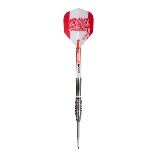 Fléchettes en acier Suljovic The Gentle à l'échelle de la licorne - 23 g Auf diesem Bild sind die Unicorn Mensur Suljovic The Gentle Steeldarts - 23g abgebildet. Die Darts sind für präzises und kontrolliertes Spielen ausgelegt.