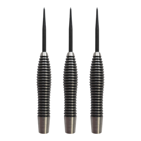 Canons de fléchettes en acier McDart Black Ring Torpedo - 24 g Auf dem Bild sind die McDart Black Ring Torpedo Steeldart-Barrels - 24g dargestellt. Es wird ein Set von Dart-Barrels im Torpedo-Design mit schwarzen Ringen gezeigt.