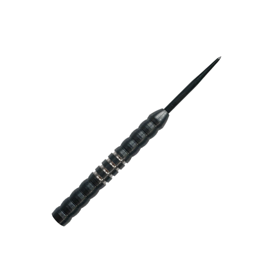 Canons de fléchettes en acier McDart Midnight V1 Das Bild zeigt einen McDart Midnight V1 Steeldart Barrel. Der Barrel ist schwarz mit silbernen Ringen und hat eine strukturierte Oberfläche für besseren Halt.