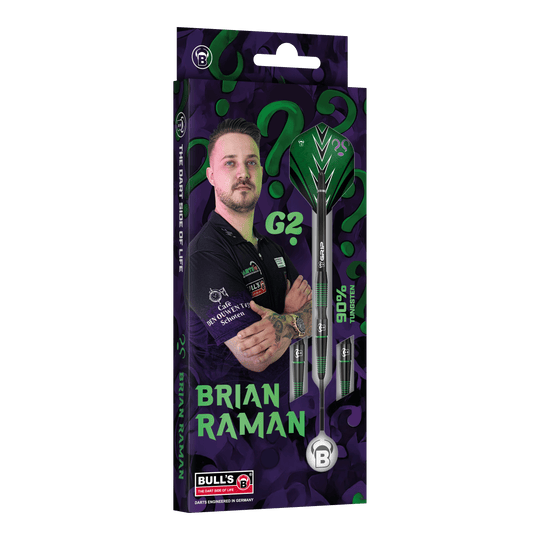 Fléchettes en acier Bulls Brian Raman G2 Das Bild stellt die Bulls Brian Raman G2 Steeldarts dar. Dieses hochwertige Dartprodukt ist beliebt bei Spielern.