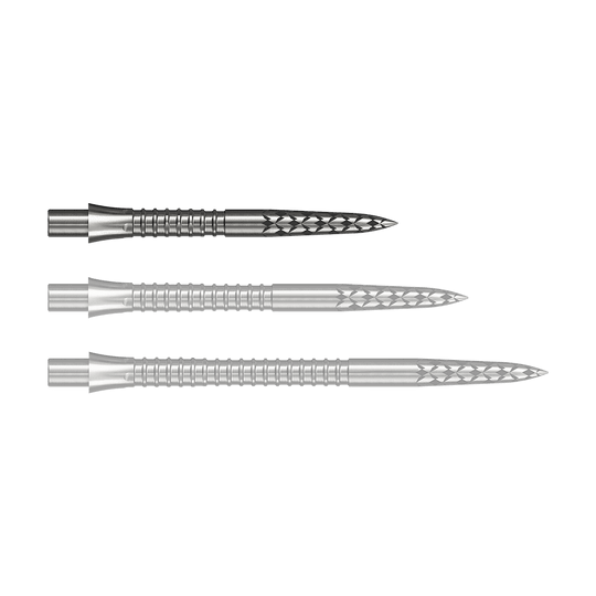 Embouts de fléchettes Mission Caliburn EVO, logo GV - argent Das Bild zeigt eine Steeldartspitze aus Silber mit 26 mm Länge. Dieses Produkt wird durch die Datei M002127_Missoin_Caliburn_EVO_GV-Logo_Steeldartspitzen_Silber_26mm_1 dargestellt.