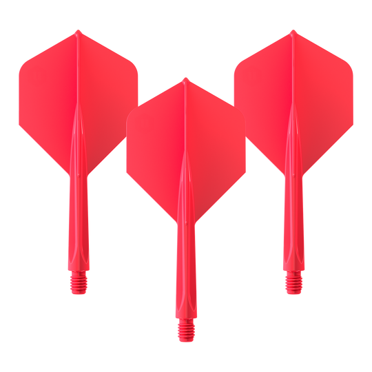 Ailettes standard Unicorn Forge All In One Plus No2 Rouge - Moyennes Das Bild zeigt drei rote Dartflights mit integriertem Schaft. Es handelt sich um das Produkt "Unicorn Forge All In One Plus No2 Standard Flights Rot - Medium".