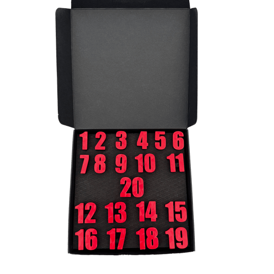 Anneaux numérotés pour cible de fléchettes McDart / Anneaux numérotés classiques Bild zeigt eine Classic-Box in Rot. Die Verpackung ist im klassischen Design gehalten.