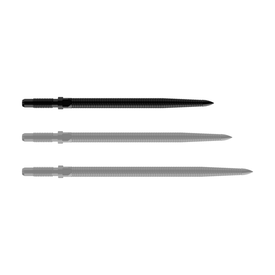 Pointes de fléchettes convertibles Bulls NL - Micro Grip - Noires Zu sehen ist eine schwarze Dartspitze mit feiner MicroGrip-Struktur. Das Produkt heißt BU57704_BullsNL_Convertible_Points_MicroGrip_Schwarz_32mm_1.