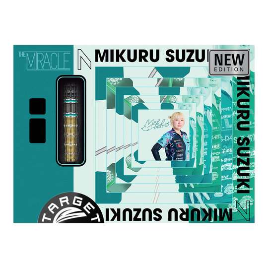 Das Bild stellt die Target Japan Mikuru Suzuki The Miracle GEN7.5 Swiss Point Steeldarts dar. Die Steeldarts überzeugen durch einen modernen Look und zuverlässige Spielbarkeit.