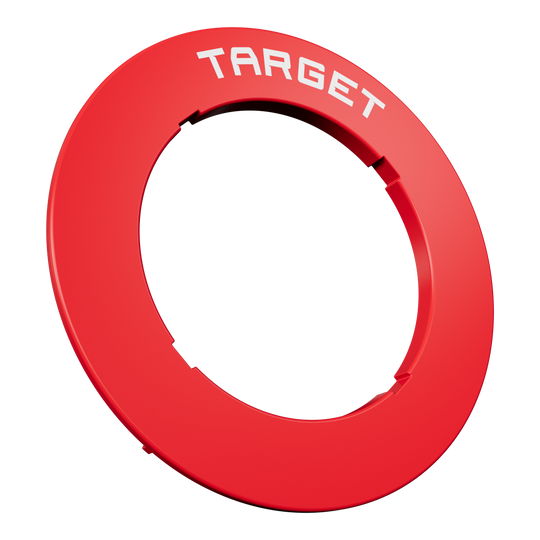 Target à encoches pour fléchettes Das Bild zeigt eine rote Dartboard-Umrandung. Die Oberfläche ist glatt und gleichmäßig.