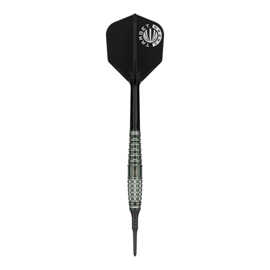 Fléchettes souples Target Japan Akito Yamagata Scream GEN1 - 19 g Das Bild zeigt einen Target Japan Akito Yamagata Scream GEN1 Softdart mit einem Gewicht von 19g. Der Dart hat eine schwarze Spitze, einen silbernen, geriffelten Schaft und eine schwarze Flights mit weißem Aufdruck.