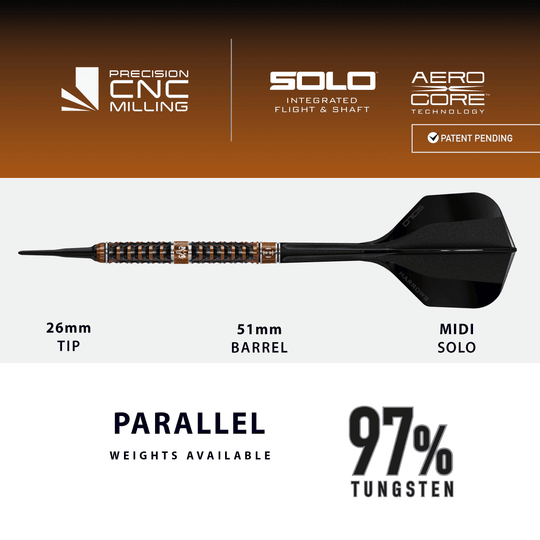 Fléchettes souples Harrows Tungsten Trinity Das Bild zeigt die Harrows Wolfram Trinity Softdarts. Diese Softdarts sind ideal für präzises Werfen geeignet.