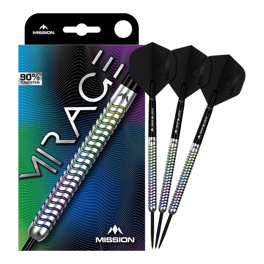 Fléchettes en acier Mission Mirage Mission Mirage Steeldarts werden auf diesem Bild vollständig dargestellt. Sie sind für Dartspieler geeignet.
