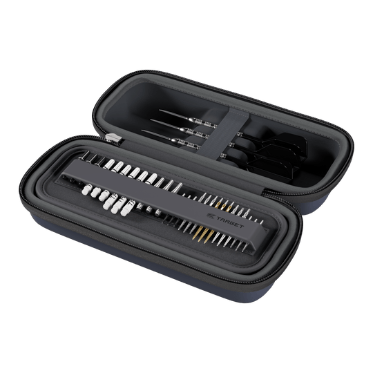 Étui à fléchettes Target BOA Ein Dartcase in den Farben Navy und Dunkelgrau ist abgebildet. Es ist vermutlich das Target BOA Dartcase.