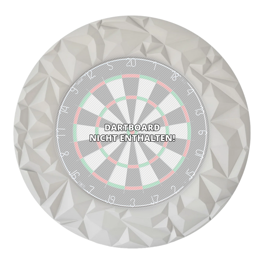 Das Foto zeigt das Precise 180 3D Dartboard Surround Subterra in Nordic Grey. Es handelt sich um ein hochwertiges Zubehör für Dartboards, das Schutz und Stil vereint.