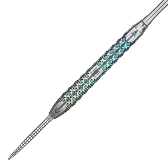 Fléchettes en acier Target Rove 03 Swiss Point Der Target Rove 03 Swiss Point Steeldart hat ein silbernes Gehäuse mit auffälligem, farbig schimmerndem Griffmuster. Die Spitze ist fein strukturiert und sorgt für präzise Würfe.