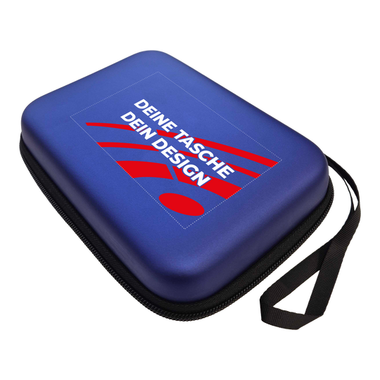 Étui pour fléchettes System-4 personnalisé avec votre design Das Bild zeigt ein McDart System4 Dartcase in Blau Metallic. Das Etui ist geschlossen dargestellt.