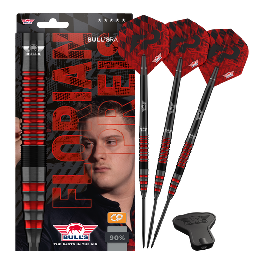 Bulls NL Florian Price 90 Point Convertible Steeldarts Abgebildet wird Bulls NL Florian Preis 90 Convertible Point Steeldarts. Das Set ist übersichtlich angeordnet.