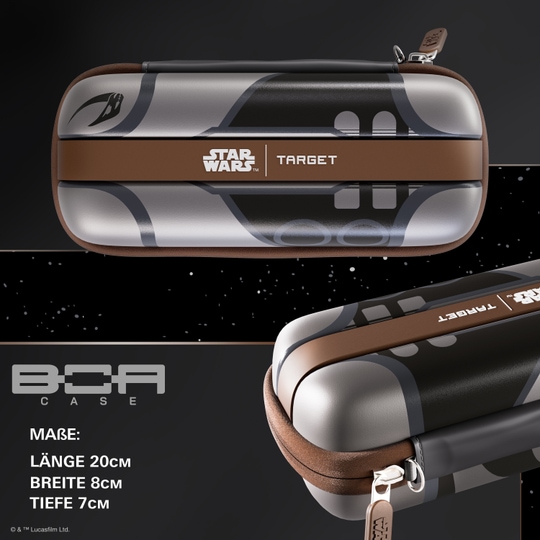 Étui à fléchettes Target Star Wars Boa - Mandalorien Abgebildet ist das Target Star Wars Boa Dartcase - Mandalorian. Es ist ein Dartcase mit Mandalorianer-Design aus Star Wars.