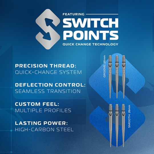 Fléchettes en acier Winmau Lunaris Parallel Switch Point Winmau Lunaris Parallel Switch Point Steeldarts werden präsentiert. Sie eignen sich hervorragend für ambitionierte Dartspieler.