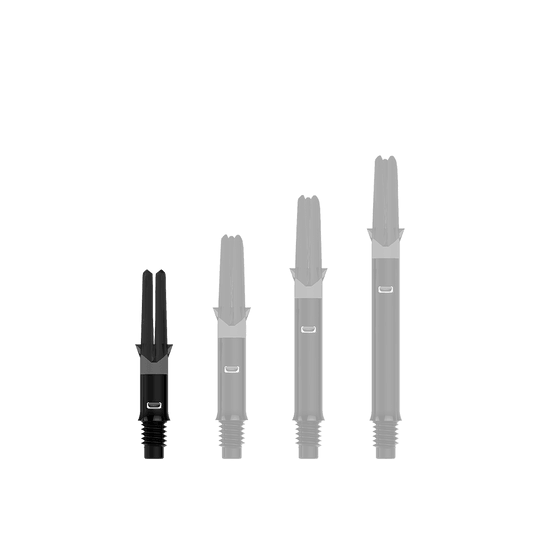Arbres en L Silent Straight - Noir Zu sehen ist ein einzelner, schwarzer Dartshaft ohne Kappen in gerader Ausführung. Die Datei heißt L-Style_L-Shafts_Silent_Straight_Schwarz_OhneKappen_26mm_1.