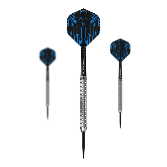 Fléchettes Mission Jack Tweddell en acier argenté Ein Bild mit dem Dateinamen M002000_Mission_Jack_Tweddell_Silver_Steeldarts_1Set. Es zeigt wahrscheinlich ein Set aus silbernen Steeldarts.