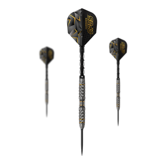 Harrows Opus Quick Point Steeldarts - 23g. Auf dem Bild ist ein Set Steeldarts mit dem Namen Harrows Opus Quick Point zu sehen.