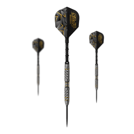 Fléchettes en acier Harrow's Opus Quick Point Harrows Opus Quick Point Steeldarts - 23g. Auf dem Bild ist ein Set Steeldarts mit dem Namen Harrows Opus Quick Point zu sehen.