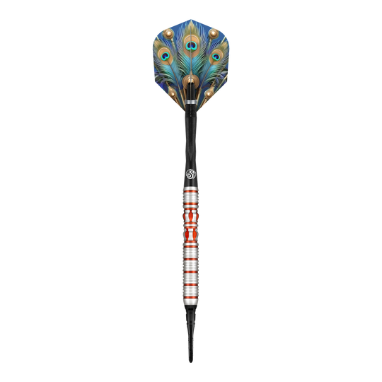 Fléchettes souples Juno de l'Empire romain Dies ist ein Softdart aus der Serie "Shot Roman Empire Juno". Er hat ein auffälliges Design mit bunten Farben und einem Flight im Pfauenfeder-Look.