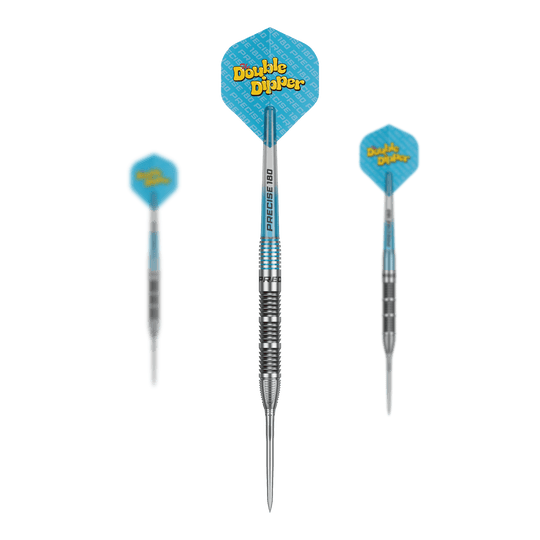 Fléchettes en acier Precise 180 Bela Schugmann Double Dipper V1 Das Bild zeigt ein Set der Precise 180 Bela Schugmann Double Dipper V1 Steeldarts. Das Set ist ideal für Dartliebhaber.