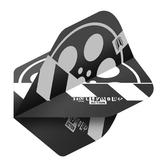 Target Pro Ultra Chris Dobey Hollywood Action No2 Standard Flights - 3 jeux Das Bild zeigt die Target Pro Ultra Chris Dobey Hollywood Action No2 Standard Flights. Die Flights sind schwarz-weiß gestaltet und tragen den Schriftzug "HOLLYWOOD ACTION".