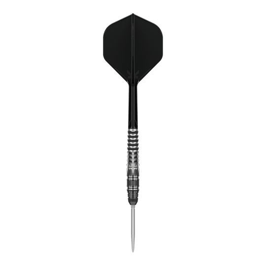 Abgebildet sind Target Japan Black Marque Blaze Swiss Point Steeldarts - 23g. Das Design ist elegant in Schwarz gehalten.