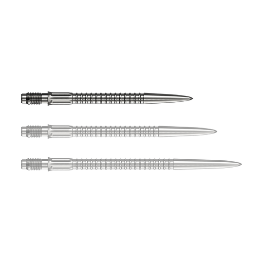 Pointes de fléchettes Mission R2.5 Rapid Point GV1 - Argent Zu sehen sind Mission R25 Rapid Point GV1 Dartspitzen, silberfarben und 30mm lang. Die Spitzen sind für den Austausch an Darts geeignet.