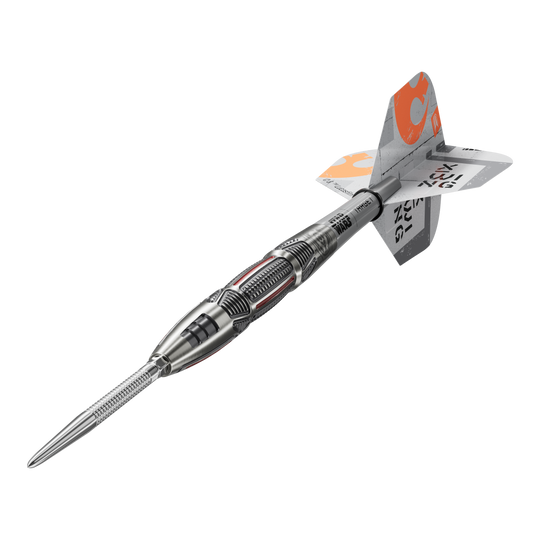 Fléchettes en acier Target Star Wars X-Wing Swiss Point Target Star Wars X-Wing Swiss Point Steeldarts sind hochwertige Steeldarts mit X-Wing-Design. Das Bild zeigt die Darts aus einer Detailperspektive.