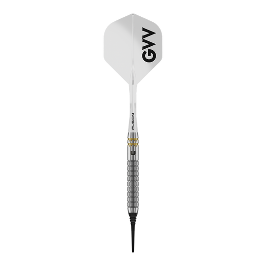 Fléchettes souples Winmau Gian Van Veen W-MAX - 18g Das Bild zeigt Winmau Gian Van Veen W-MAX Softdarts mit 18 Gramm. Die Darts sind im Profil dargestellt.