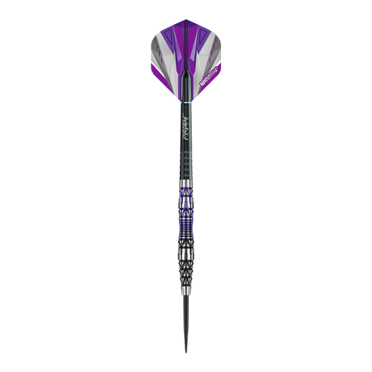 Fléchettes en acier Winmau Simon Whitlock Édition Spéciale 2020 Das Bild zeigt den Winmau Simon Whitlock Special Edition 2020 Steeldart. Der Dart hat ein auffälliges Design mit lila, schwarzen und silbernen Akzenten.