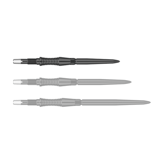 Embouts de fléchettes Target Swiss Point Signature RST - Noirs Das Bild zeigt eine Target Swiss Point Dartspitze Signature RST in Schwarz, 30mm. Die Dartspitze hat eine strukturierte Oberfläche und ein modernes Aussehen.
