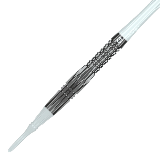 Fléchettes souples Caliburn Prisma P1 - 19 g Das Bild zeigt die Caliburn Prisma P1 Softdarts mit einem Gewicht von 19g. Es ist ein modernes Dartprodukt für Freizeit und Turniere.