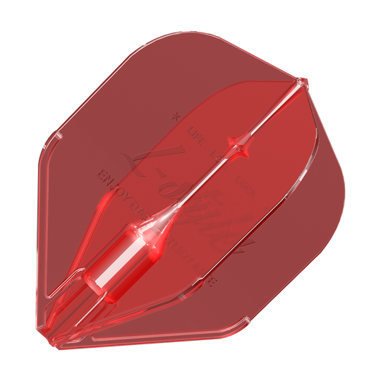 Vols L-Style Fantom L1EZ Rouge Das Bild zeigt ein rotes Dartflight mit dem Namen „L-Style Fantom L1EZ Flights Red“. Das Flight hat eine transparente Struktur und eine klassische Form.