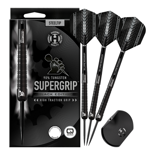 Fléchettes en acier à pointe rapide Harrows Supergrip 90 Black Edition