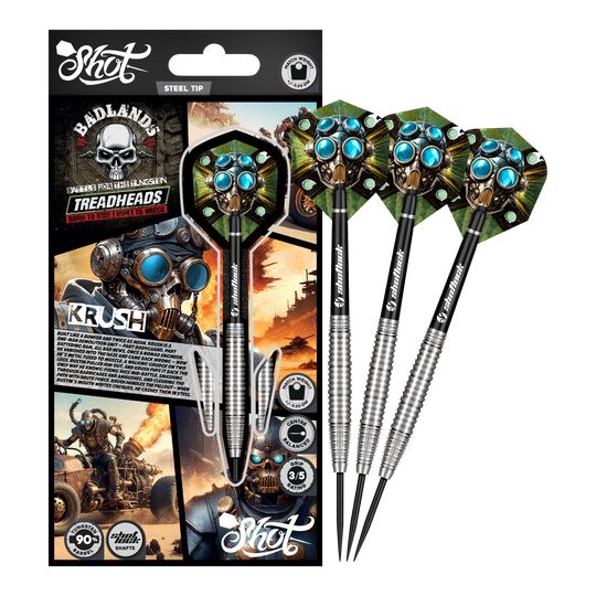 Fléchettes en acier Shot Badlands Krush Dargestellt ist das komplette Shot Badlands Krush Steeldarts Set. Das Produkt ist ideal zum gezielten Werfen.