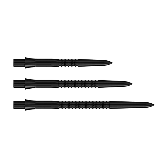 Abgebildet sind die Mission Caliburn EVO Dartspitzen GV1 in Schwarz. Diese Dartspitzen sind ideal für Steeldarts geeignet.