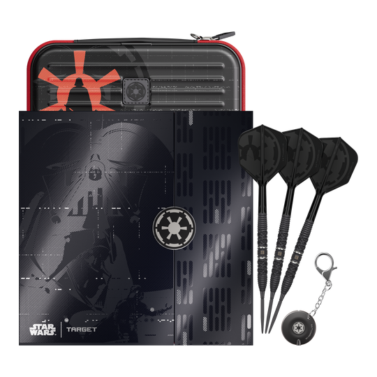 Fléchettes en acier Target Star Wars Darth Vader 95 Swiss Point Das Bild zeigt die Target Star Wars Darth Vader 95 Swiss Point Steeldarts. Diese Steeldarts sind im Darth Vader Design gehalten.