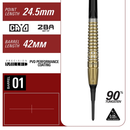 Fléchettes souples Target Japan Prime Series Harith Lim HotShot GEN3 - 18 g Zu sehen sind die Target Japan Prime Series Harith Lim HotShot GEN3 Softdarts - 18g. Die Darts haben ein elegantes Design für präzises Werfen.