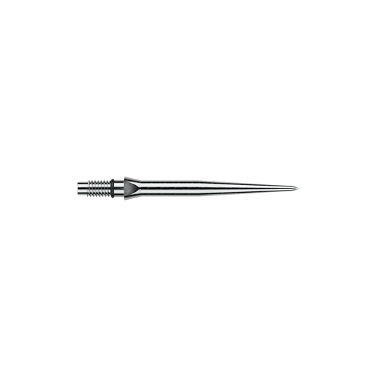 Zu sehen sind Winmau Switch Point Smooth Silver Effect Steeldartspitzen mit 26 mm Länge. Die Spitzen sind silberfarben und glänzend ausgeführt.