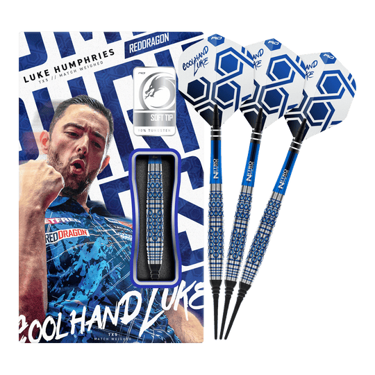 Fléchettes souples Red Dragon Luke Humphries TX5 - 20 g Das Foto zeigt die Red Dragon Luke Humphries TX5 Softdarts - 20g in voller Länge. Sie sind für das Softdartspiel ausgelegt und wiegen 20 Gramm.