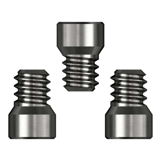 Robinets du système Caliburn Das Bild zeigt drei Caliburn System Spigots mit einem Durchmesser von 2,33 mm. Sie sind aus Metall gefertigt und haben ein Gewinde auf einer Seite.
